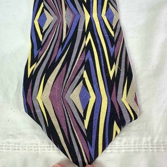 Jhane Barnes Men's 100% Silk Multicolored Geometric Color Diamonds Necktie Tie - Picture 2 of 6